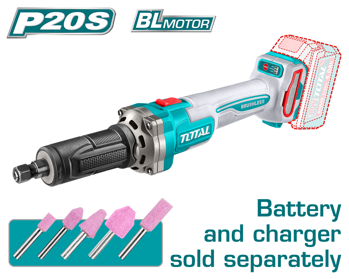 TOTAL Cordless Die Grinder 20V Brushless Variable Speed - Battery & Charger Sold Separately (TDGLI2001)