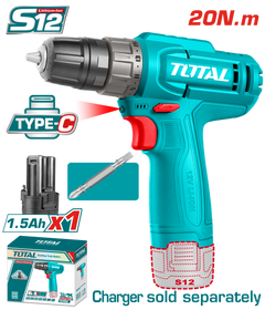TOTAL Cordless Drill 12V Compact Electric Drill 20Nm (TDLI12456)