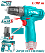 TOTAL Cordless Drill 12V Compact Electric Drill 20Nm (TDLI12456)