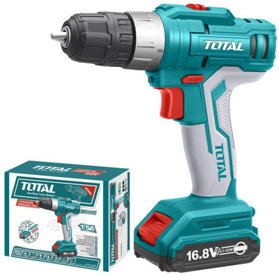 TOTAL Lithium-Ion cordless drill 16.8V 10mm 2 Speed Gear 1 PC Battery Pack. This product can be used with Plastic and Metal. Not for concrete and Stones