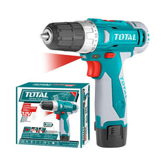 TOTAL Lithium-Ion cordless drill 12V 10mm. This product can be used with Plastic and Metal. Not for concrete and Stones