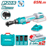 TOTAL 20V Cordless Drive Ratchet 65Nm – 3/8" With Batteries & Carrying Case (TDRLI20652)