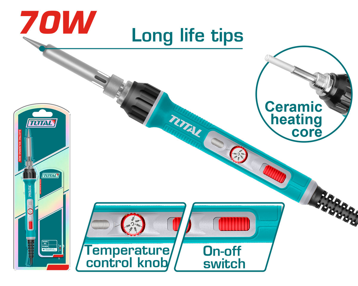 TOTAL Electric Soldering Iron – 70W Adjustable Temperature (TET01606)