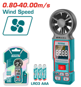 TOTAL Digital Anemometer – Air Speed Range 0.80–40.00 m/s, Backlight, Data Hold, Battery Included (TETAN031)