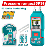 TOTAL Digital Differential Manometer ±5 PSI – Air Pressure Gauge with Backlit Display & 11 Measurement Units (TETGA032)