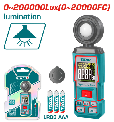 TOTAL Digital Light Luxmeter – 0~200,000 Lux Range, High Accuracy, Wide Spectral Response (TETLU031)