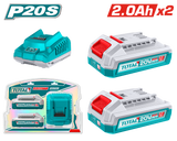 TOTAL P20S Lithium-Ion 20V Battery and Charger Kit – 2 Batteries 2.0Ah + 1 Charger (TFBCPK2212)