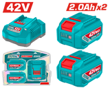 TOTAL Lithium-Ion Battery and Charger Kit – 42V Power Set 2 Batteries 2.0Ah + Charger (TFBCPM20221)