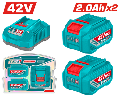 TOTAL Lithium-Ion Battery and Charger Kit – 42V Power Set 2 Batteries 2.0Ah + Charger (TFBCPM20221)