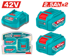 TOTAL Lithium-Ion Battery & Charger Kit – 42V, Includes 2× 2.5Ah Batteries - P42M Series (TFBCPM25221)