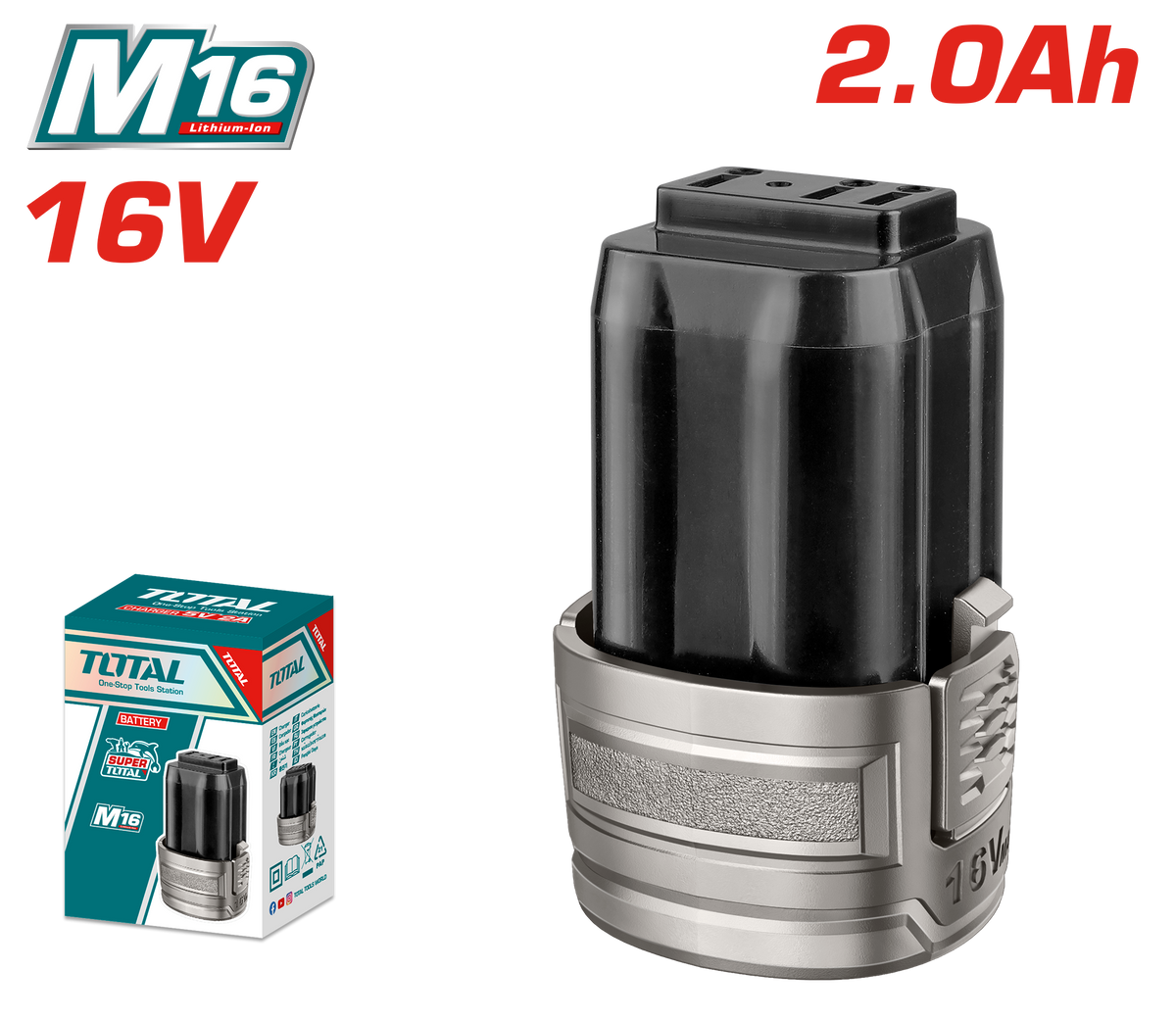 TOTAL Lithium-Ion Battery Pack – 16V, 2.0Ah - M16 Series (TFBLI1620)