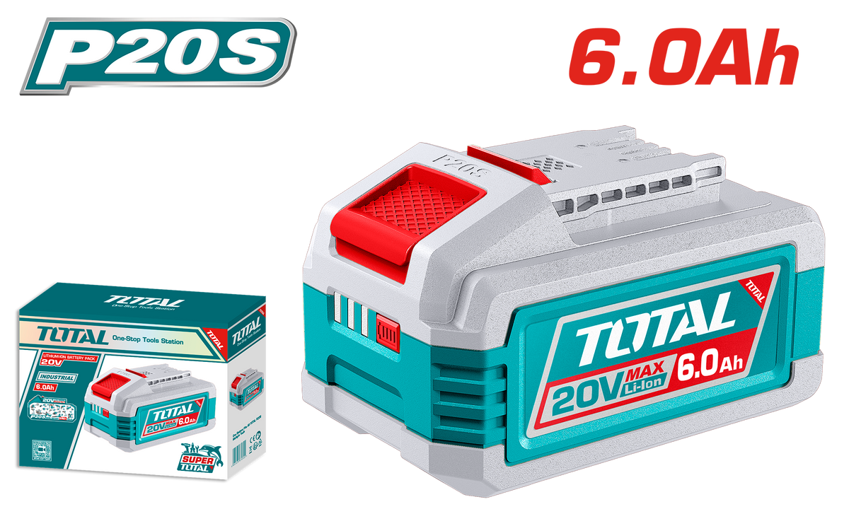 TOTAL 20V 6.0Ah Lithium-Ion Battery Pack – P20S Cordless Power Tool Battery (TFBLI2126)
