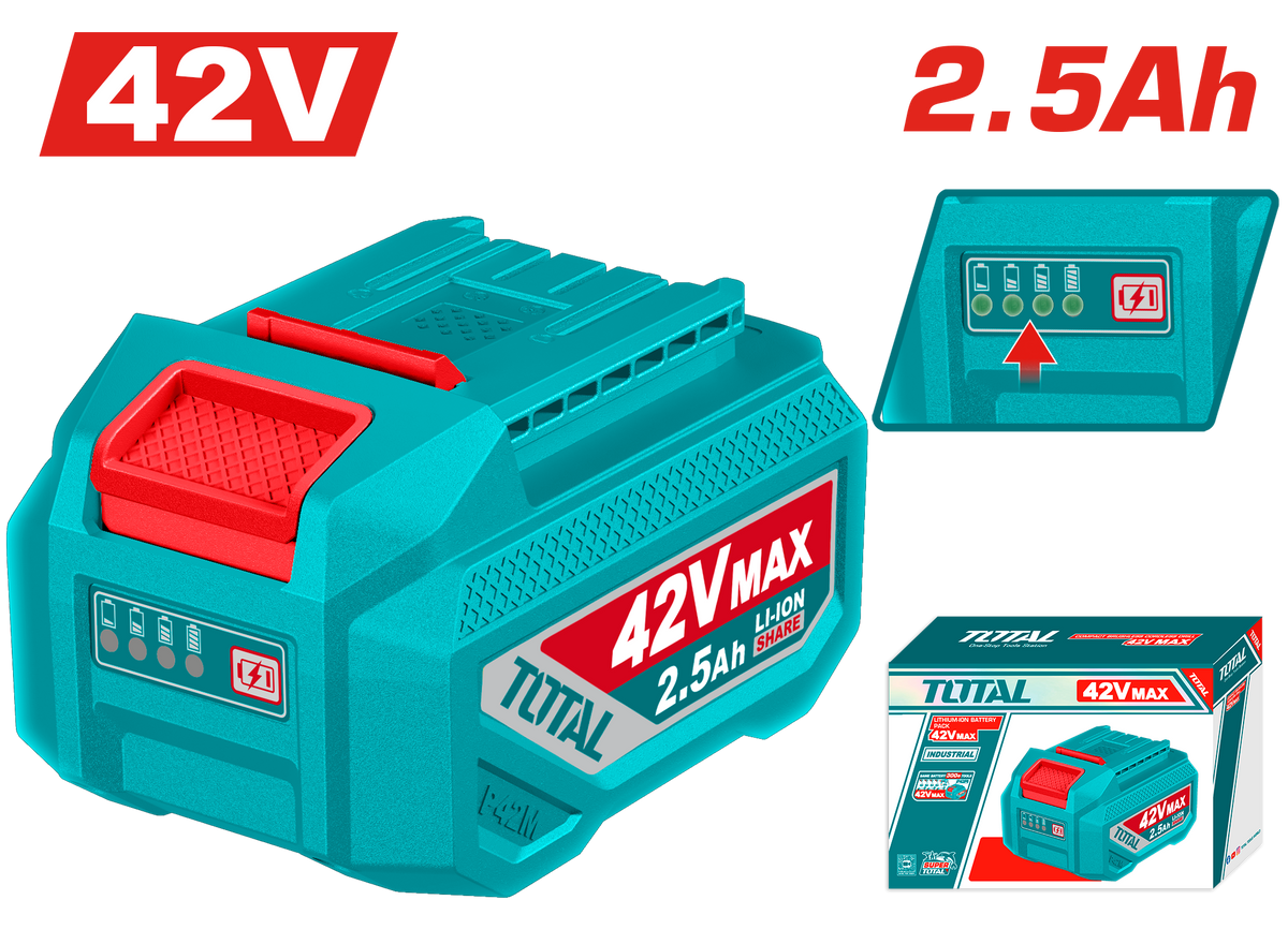 TOTAL Lithium-Ion Battery Pack 42V – 2.5Ah with LED Indicator (TFBLI42251)