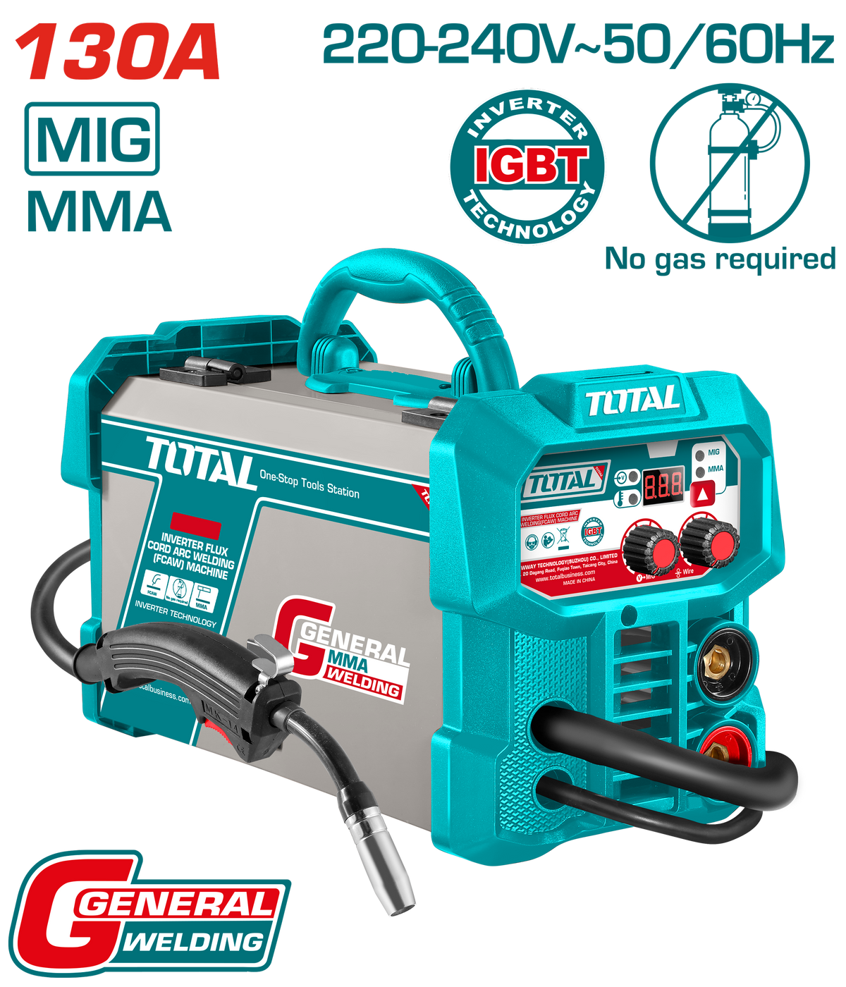 TOTAL Inverter Flux Core Arc Welding Machine 130A (FCAW) – No Gas Required (TFC13018)