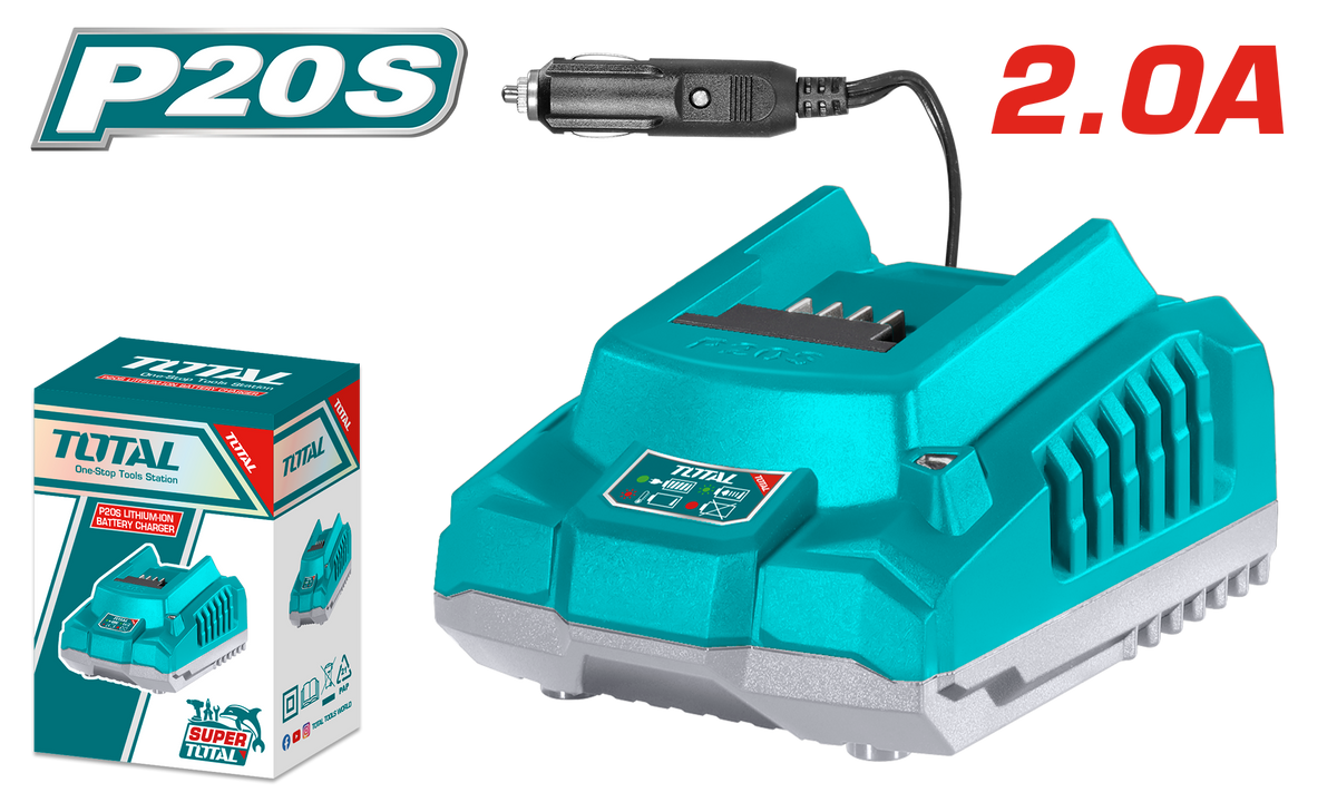 TOTAL P20S Lithium-Ion Car Battery Charger – 12–24V DC Power Supply (TFCLI2012)