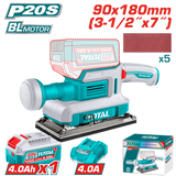 TOTAL 20V Cordless Brushless Finishing Sander – 90×180mm with 4.0Ah Battery & Charger (TFSLI20313)