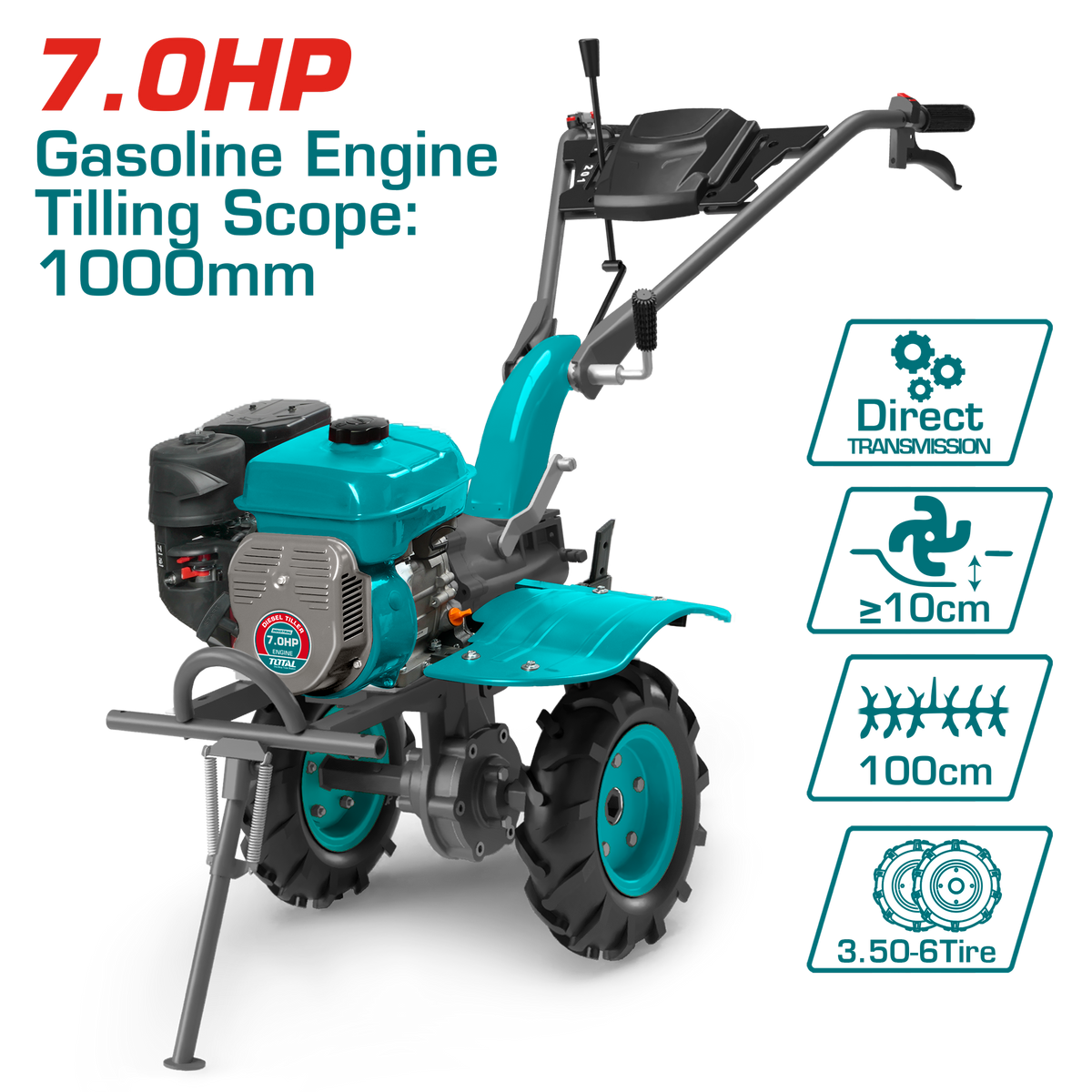 TOTAL Gasoline Tiller 7HP – Petrol Garden Cultivator (TGC12006)