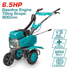 TOTAL Gasoline Tiller – 6.5HP Petrol Engine, 900mm Tilling Scope, 150–300mm Depth, Belt Drive (TGC5002)