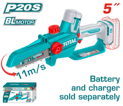TOTAL Cordless Pruner Saw 20V – Brushless Mini Chain Saw 5" (TGSLI2056)