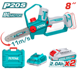 TOTAL Cordless Pruner Saw 20V Brushless – 20cm | 8" Bar with 2 Batteries (TGSLI20882)
