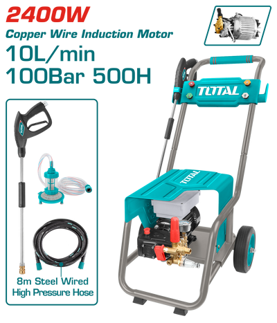 TOTAL High Pressure Washer for Commercial Use 2400W – 100 Bar Heavy Duty Cleaner (TGT11176)