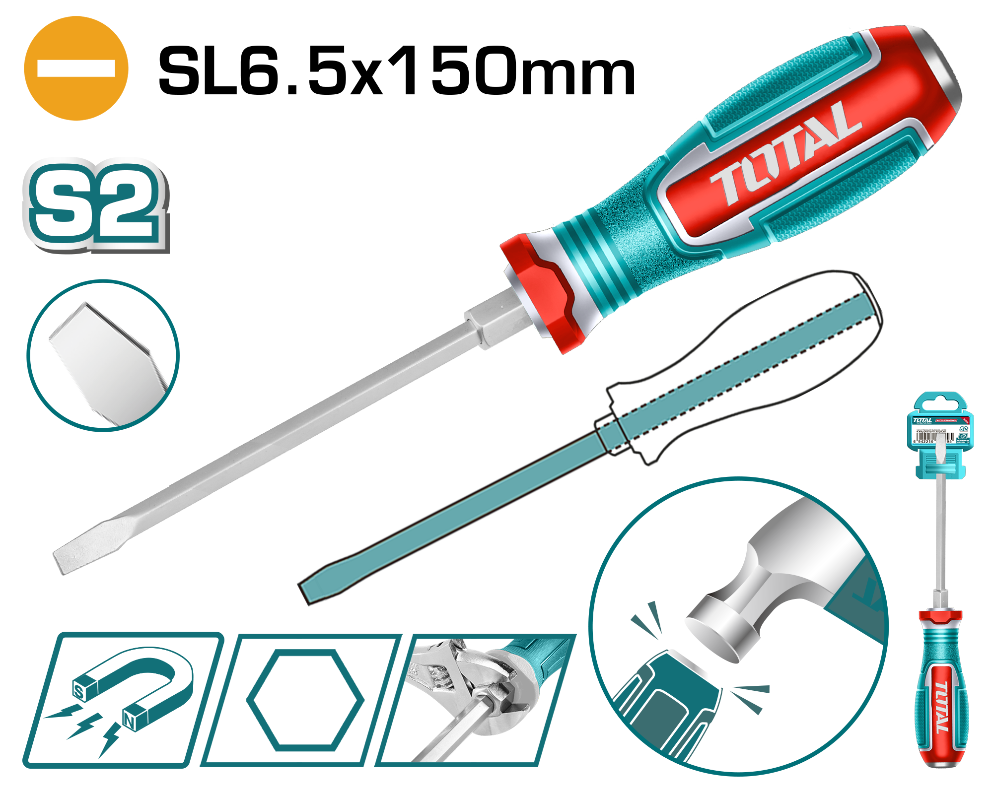 TOTAL Magnetic Slotted Impact Screwdriver SL6.5×150mm – TGTSL6150