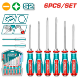 TOTAL 6 Pcs Go-Through Screwdriver Set – Heavy-Duty S2 Steel with Hex Shank (TGTST0606)