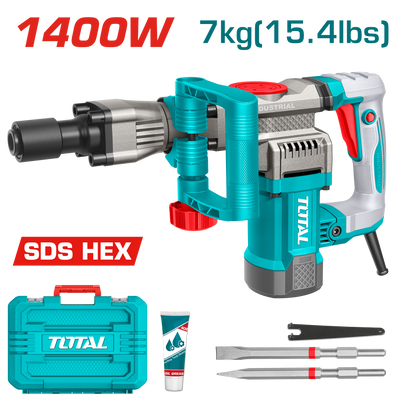 TOTAL 1400W Electric Demolition Breaker 20J – 7kg HEX Jack Hammer with Anti-Vibration System (TH214008)