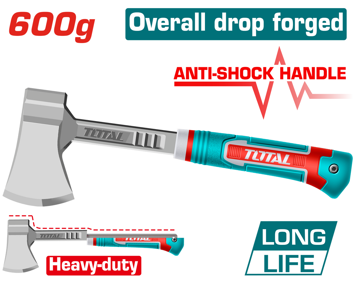 TOTAL Axe 600g Drop-Forged, Heavy-Duty Head, Comfort Grip Handle (THAX061600L)