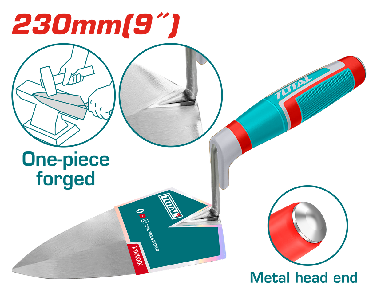 TOTAL 9" Integrated Forged Bricklaying Trowel – Heavy-Duty Forged Steel (THBT9109)