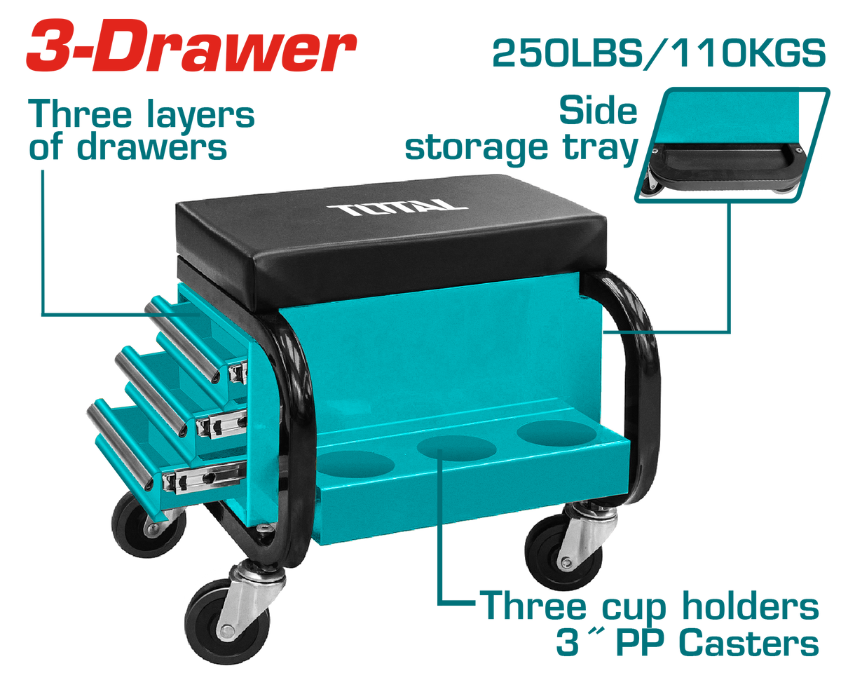 TOTAL Creeper Seat with Drawers – Rolling Workshop Seat (THCS103)