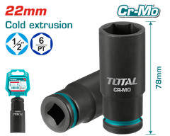 TOTAL 1/2" Drive Deep Impact Socket 22mm – CrMo Heavy Duty Socket (THDIS12222L)