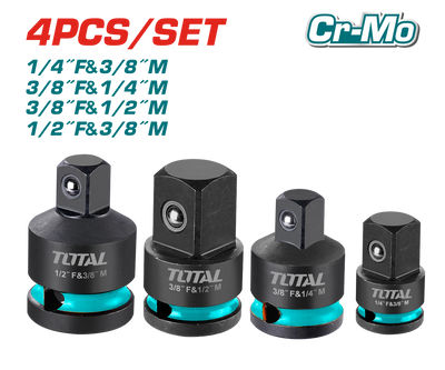TOTAL 4 Pcs Impact Socket Adapter Set – CR-MO, Heat Treated (THISAD12438)