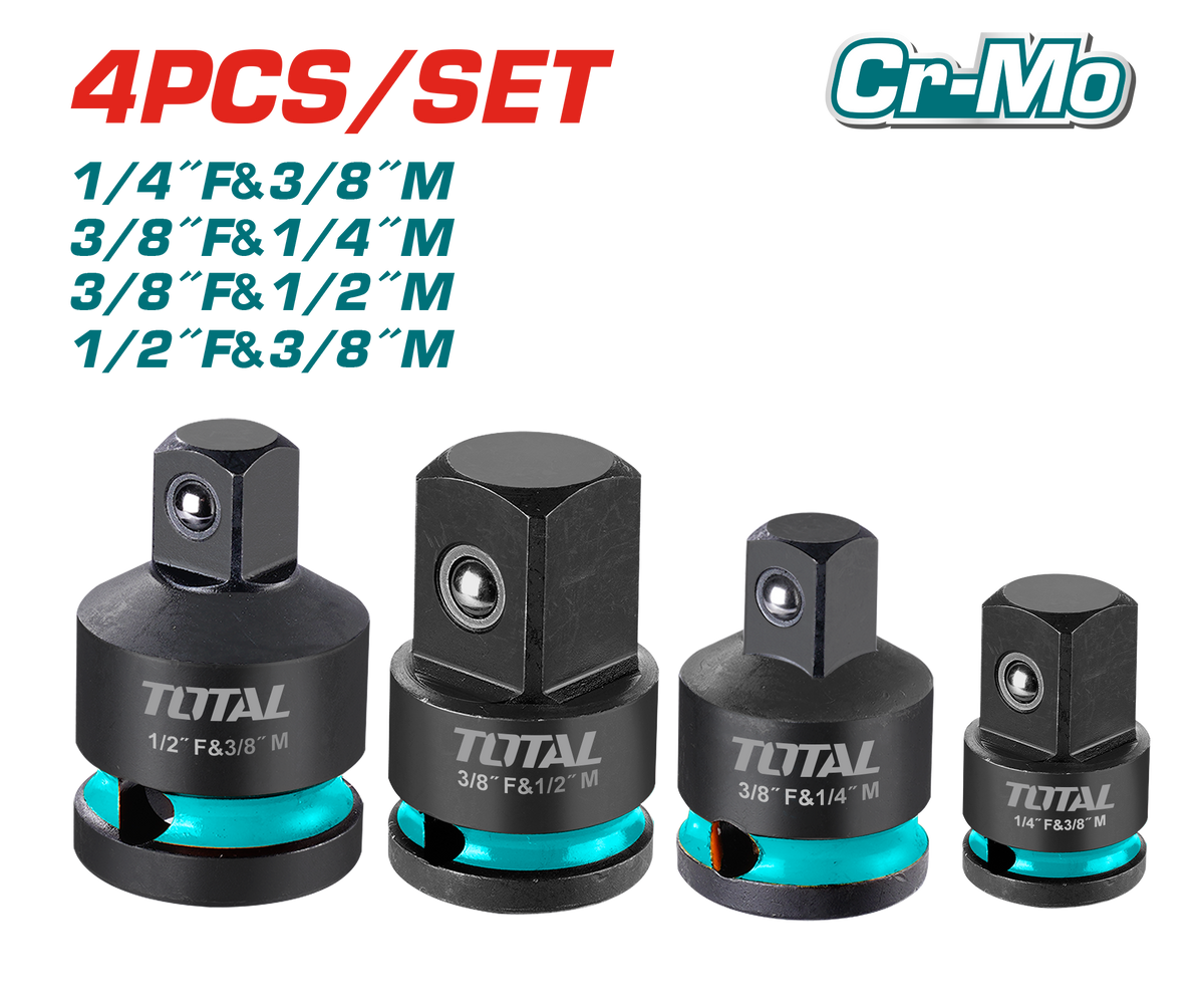 TOTAL 4 Pcs Impact Socket Adapter Set – CR-MO, Heat Treated (THISAD12438)
