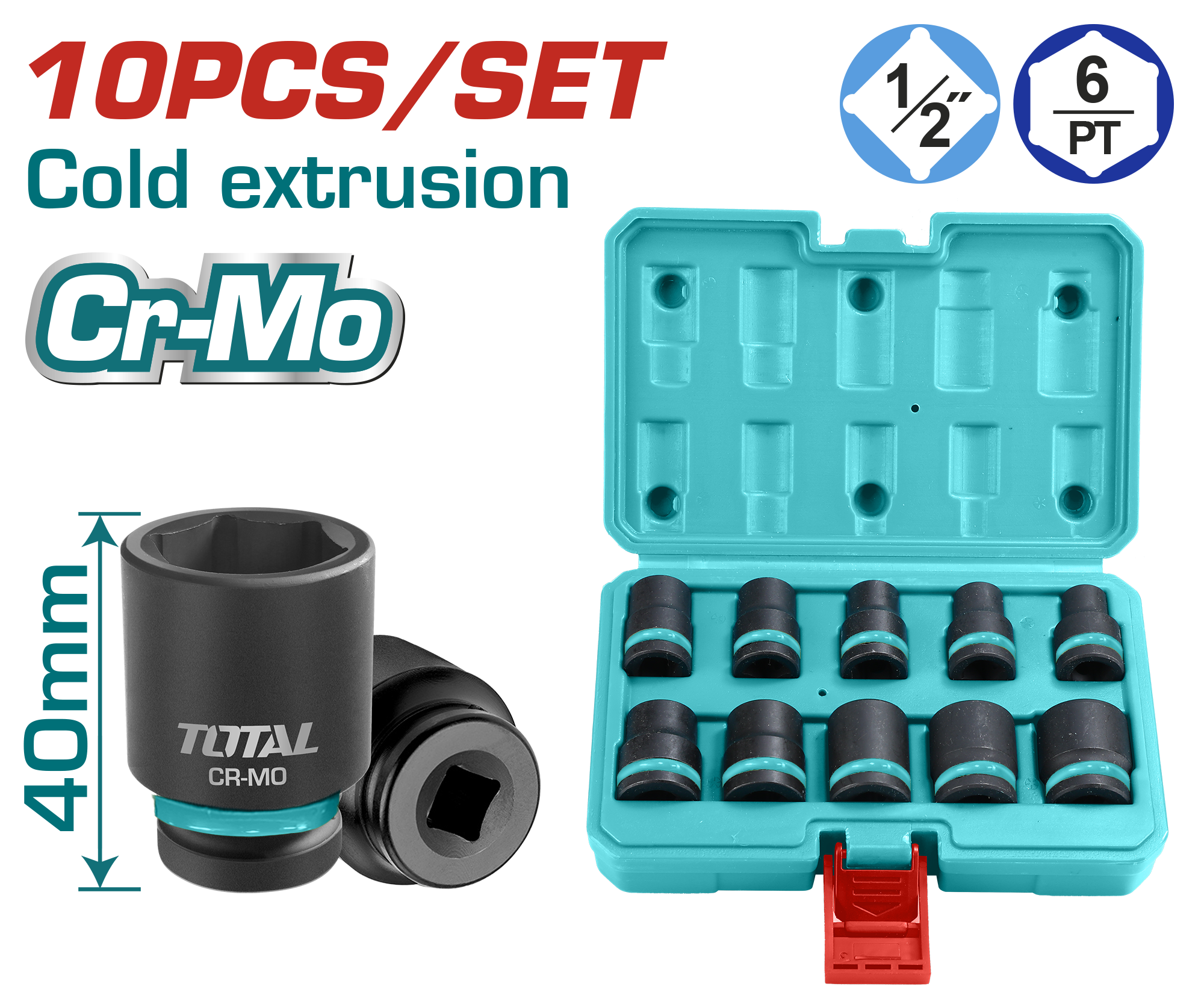 طقم بوكس 10 قطع 1/2 إنش من توتال (THISTD12101)