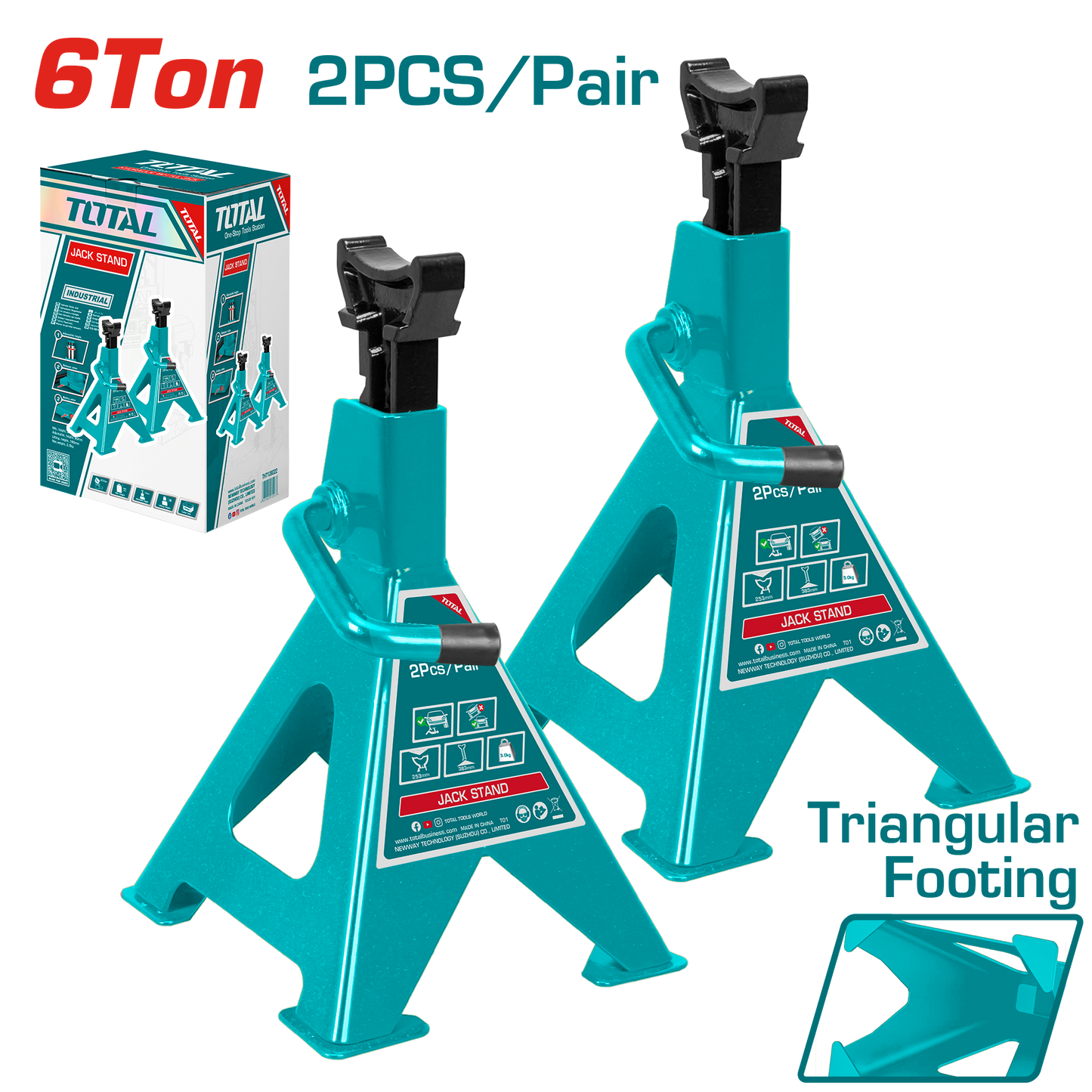 TOTAL Jack Stand Pair 6-Ton Capacity, Adjustable Height 388–580mm