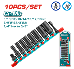 TOTAL 10 Pcs 3/8" DR. Deep Impact Socket Set (THKISD38106L)
