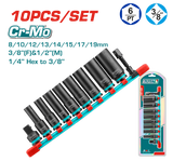 TOTAL 10 Pcs 3/8" DR. Deep Impact Socket Set (THKISD38106L)