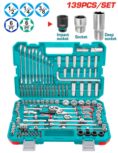 TOTAL 139 Pcs Combination Tools Set – Complete Socket & Wrench Kit (THKTHP21396)
