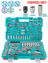 TOTAL 156 Pcs Combination Tools Set – Ratchets, Sockets, Bits & Wrenches with Carrying Case (THKTHP21566)