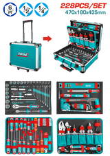 TOTAL 228 Pcs Hand Tool Set – Professional Mechanics Tool Kit with Aluminum Case (THKTHP62287)