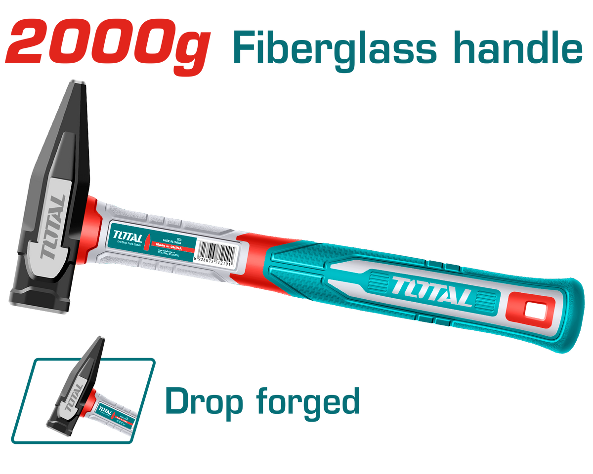 TOTAL Machinist Hammer – 2000g Drop-Forged, Fiberglass Handle (THMH622000)