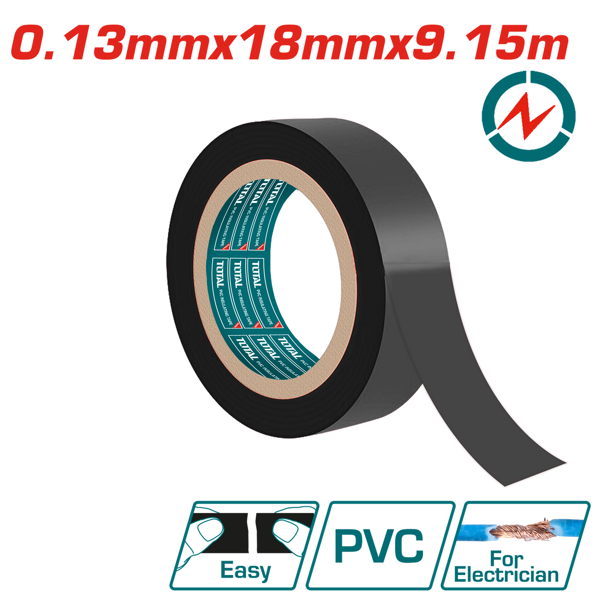 TOTAL PVC Insulating Tape – Black 18mm x 9.15m (THPET1103)