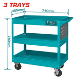 TOTAL 3-Tier Steel Tool Cart with Wheels – 719×365mm, Heavy Duty (THPTC301)