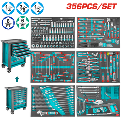 TOTAL 356 Pcs Tool Chest Set – Professional 7 Drawer Tool Cabinet with Complete Hand Tools (THPTCS73561)
