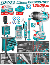 TOTAL 288 Pcs Tool Chest Set with 20V Cordless Impact Wrench (THPTCS82882)