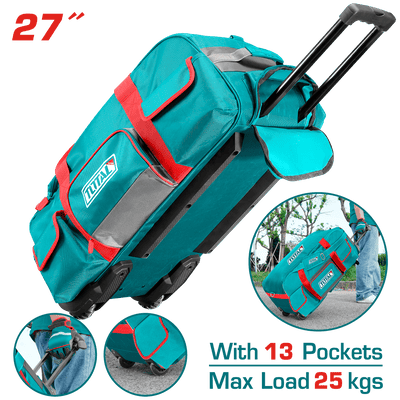 TOTAL 27" Wheeled Tool Bag with Telescopic Handle – Heavy Duty 1680D Polyester Tool Storage (THRRTB2712)