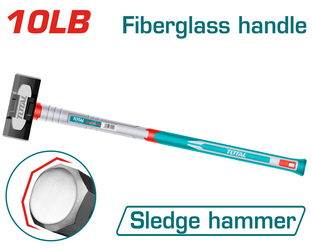 TOTAL Sledge Hammer 4.5KG – Drop-Forged Head with Fiberglass Handle (THSM61498)