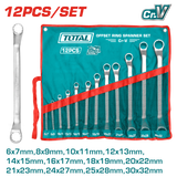 TOTAL 12 Pcs Offset Ring Spanner Set – 6–32mm, Fine Polished, Packed in Canvas Bag (THT1024121)
