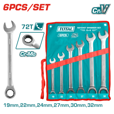 TOTAL 6 Pcs Ratchet Spanner Set 19-32mm (THT102RK061)